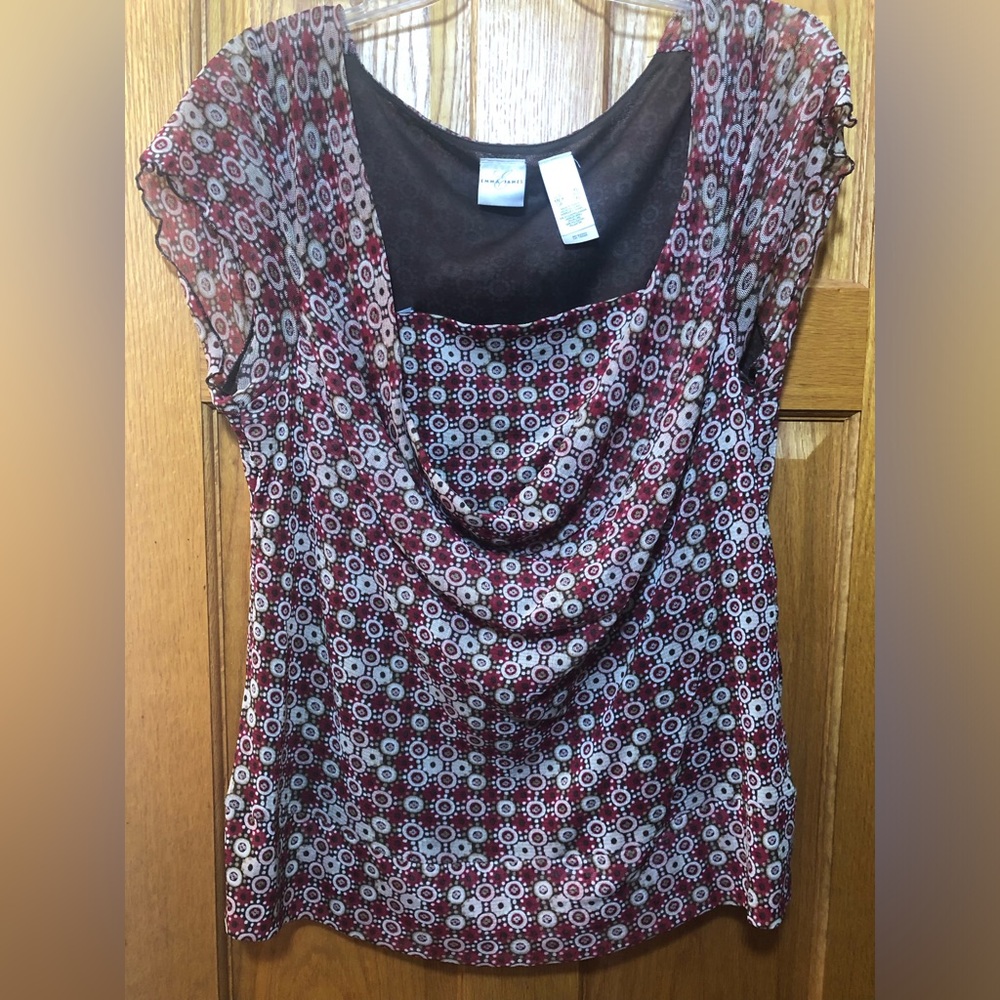 Emma James Burgundy and Brown Patterned Top & Skirt Set. - Picture 2 of 6